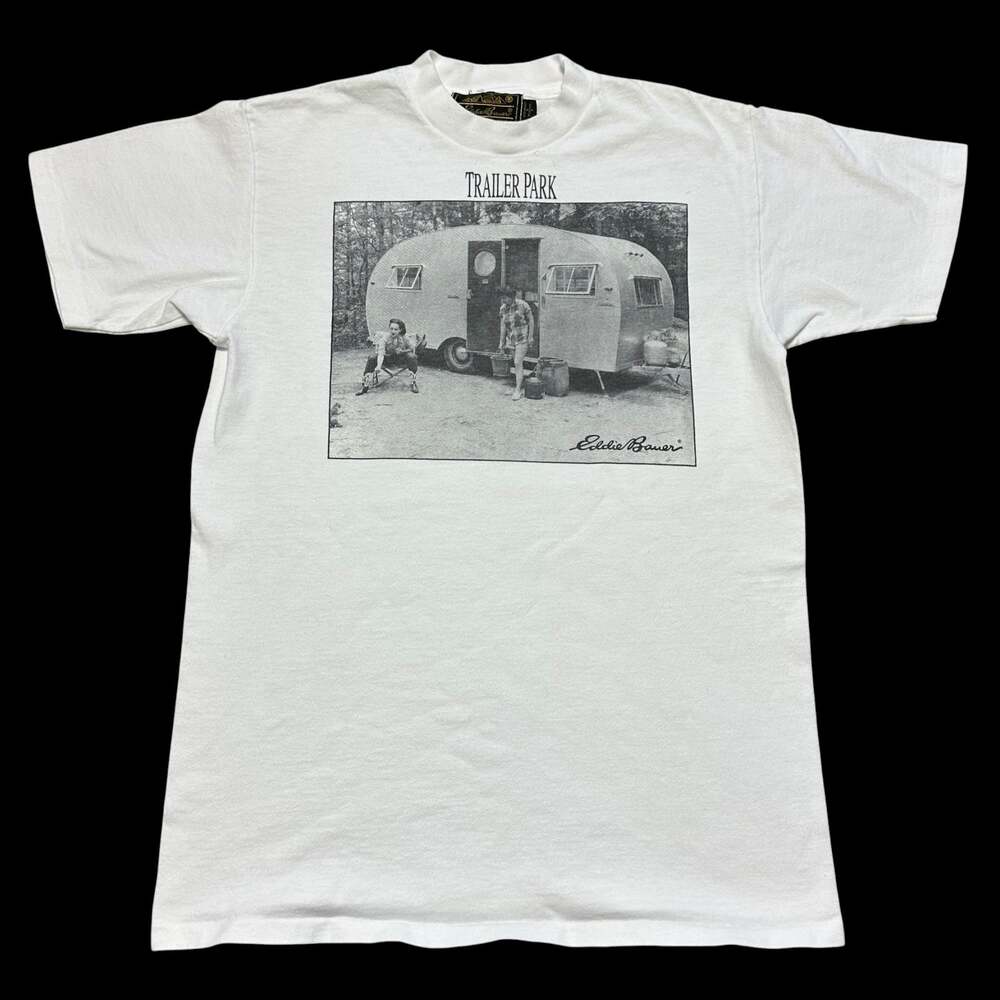 RARE 90s Eddie Bauer Trailer Park Graphic Tee USA Made Single Stitch Sz S